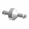 Gray plastic throttle body check valve with a conical central body and cylindrical connectors on both ends.