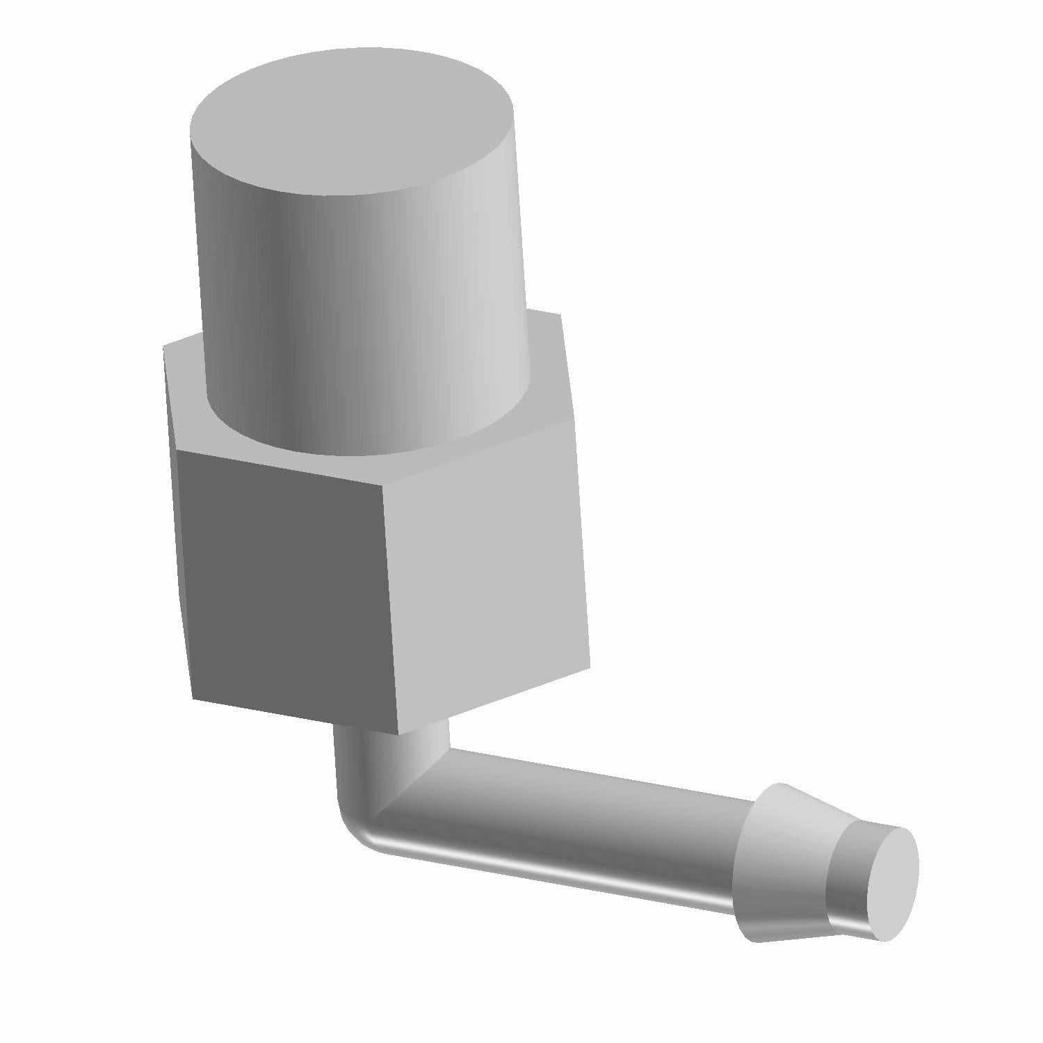 Gray metal 90-degree pipe fitting with hexagonal base and cylindrical ends, 1/8 inch size.