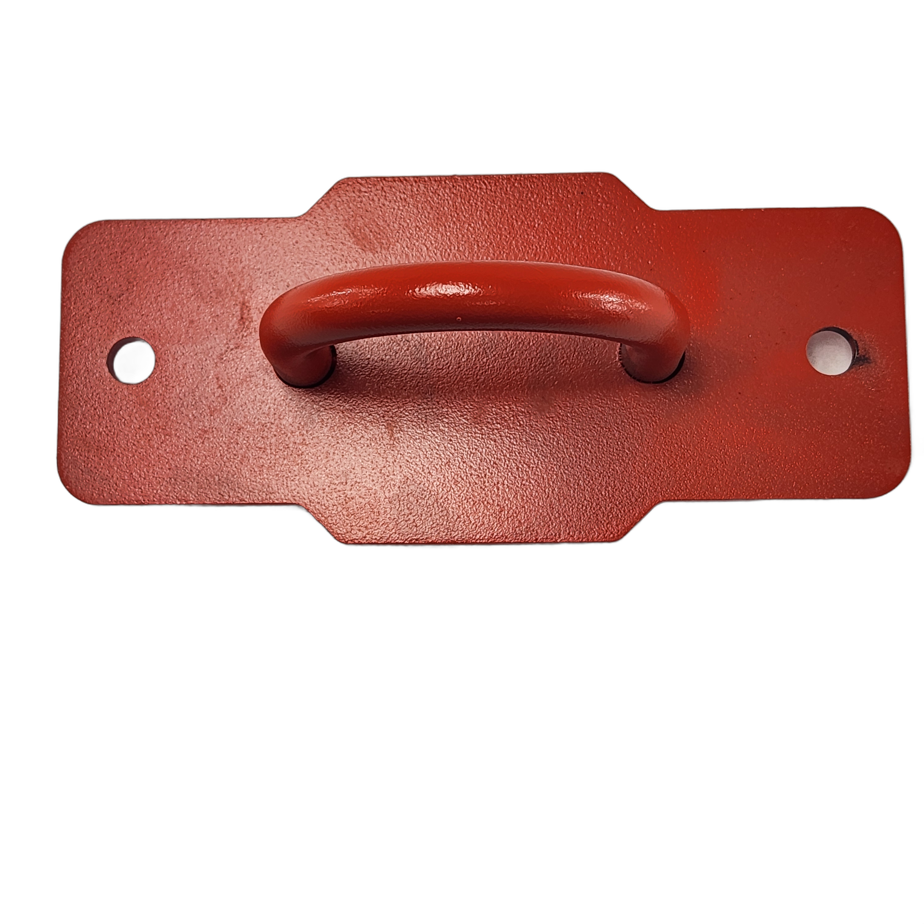 The Can-Am Red, Front Tow Hook by Can-Am features a curved handle, two holes on each end for mounting, and a textured finish that matches OEM Can-Am ATV accessories—perfect for utility or off-road use.
