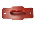 The Can-Am Red, Front Tow Hook by Can-Am features a curved handle, two holes on each end for mounting, and a textured finish that matches OEM Can-Am ATV accessories—perfect for utility or off-road use.