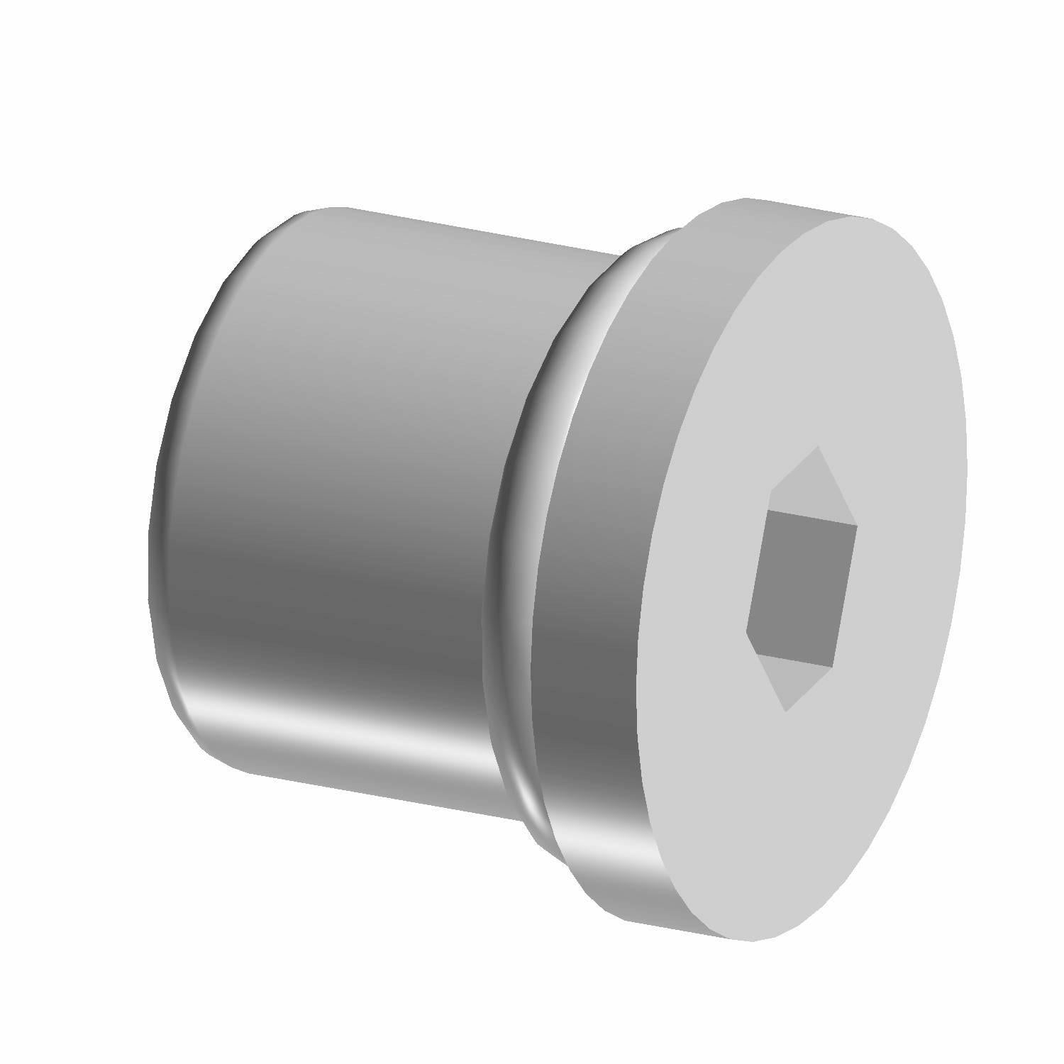 Gray cylindrical metal plug with flat hexagonal socket head and smooth finish.