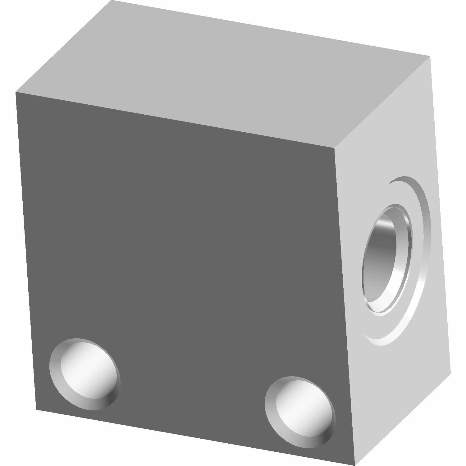 Gray metal brake cross fitting block with three threaded ports and two mounting holes.