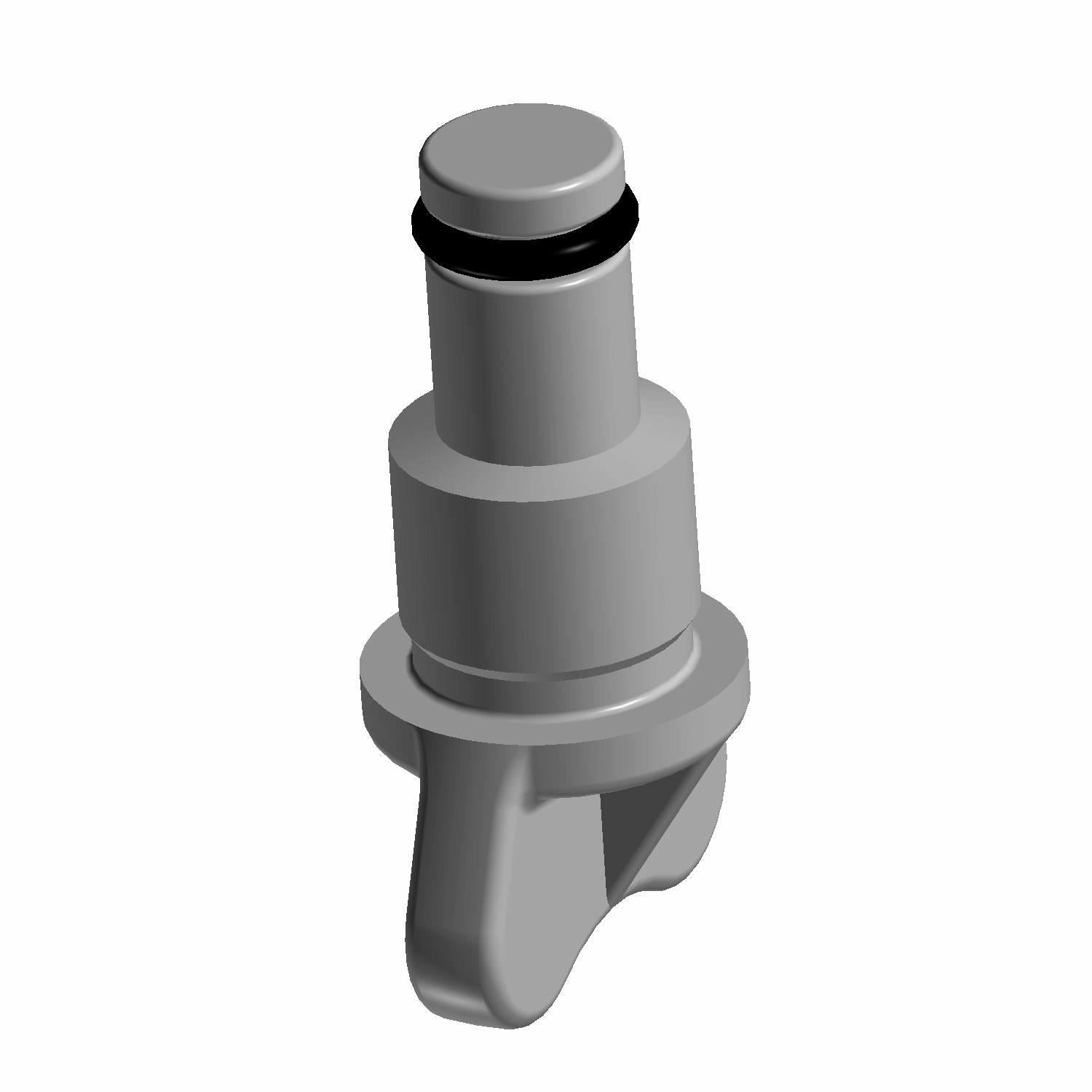 Gray plastic valve radiator core drain with a cylindrical top and flange base for Polaris UTVs.