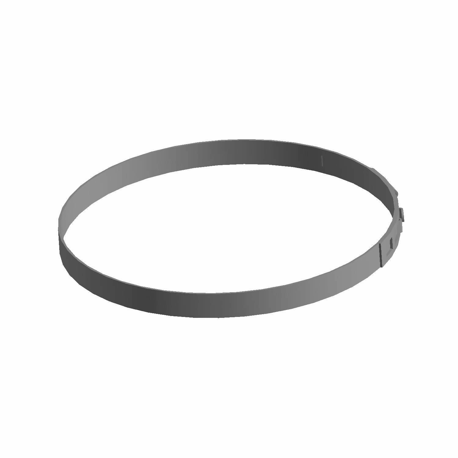 Large steel clamp band with a smooth silver finish and adjustable locking mechanism.