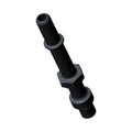 Black cylindrical bleed fitting with hexagonal center section and multiple stepped ridges.