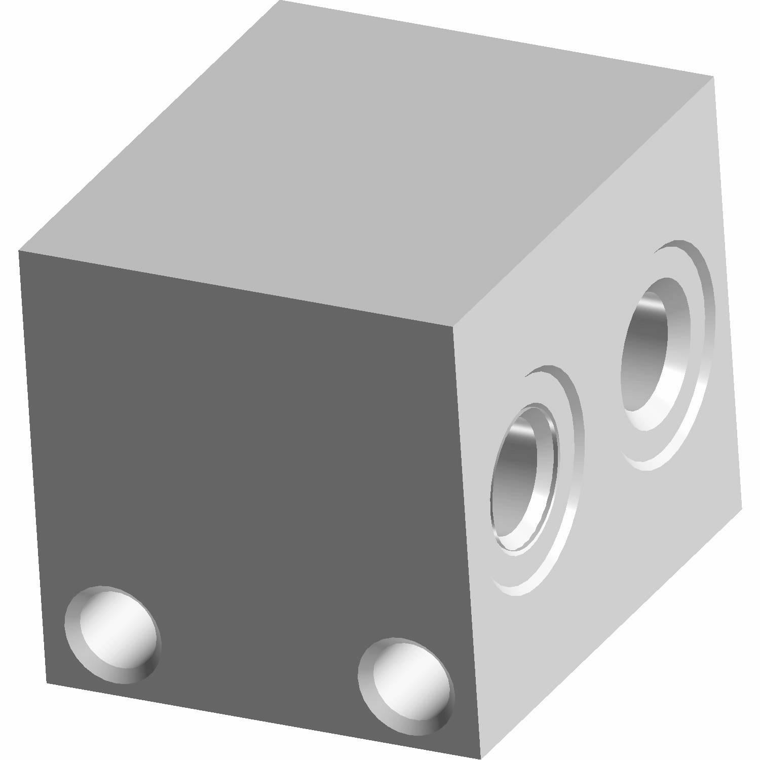 Gray metal tee fitting block with three circular ports for brake fluid connections.