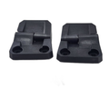 Pair of black plastic windshield hinges with mounting holes and integrated pivot mechanism.