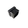 Black rectangular plastic sway bar housing with hollow center and mounting flange.