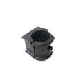 Black cylindrical rubber stabilizer bar bushing with a split design and rectangular flange base.