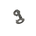 Gray steel wear plate with circular cutouts and attached securing tab.