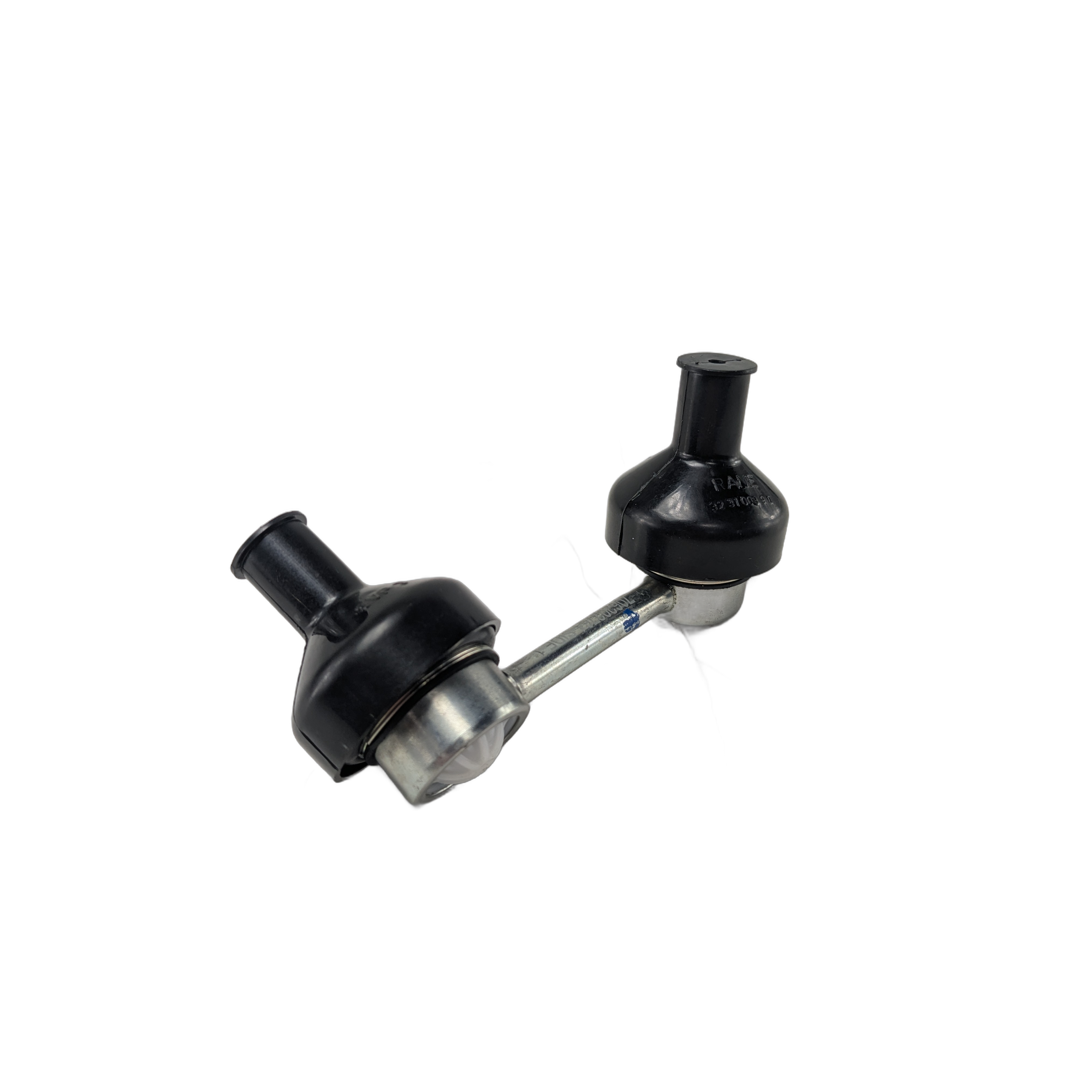 Black and silver metal link stabilizer bar with two ball joint ends.