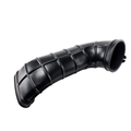 The Front Inlet Duct by Can-Am is a black, curved plastic automotive air intake hose with ribbed reinforcement and open ends, perfect as a replacement SXS part. Isolated on a white background.