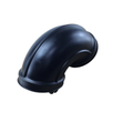 Black flexible rubber adaptor with curved elbow shape and ribbed mounting base.