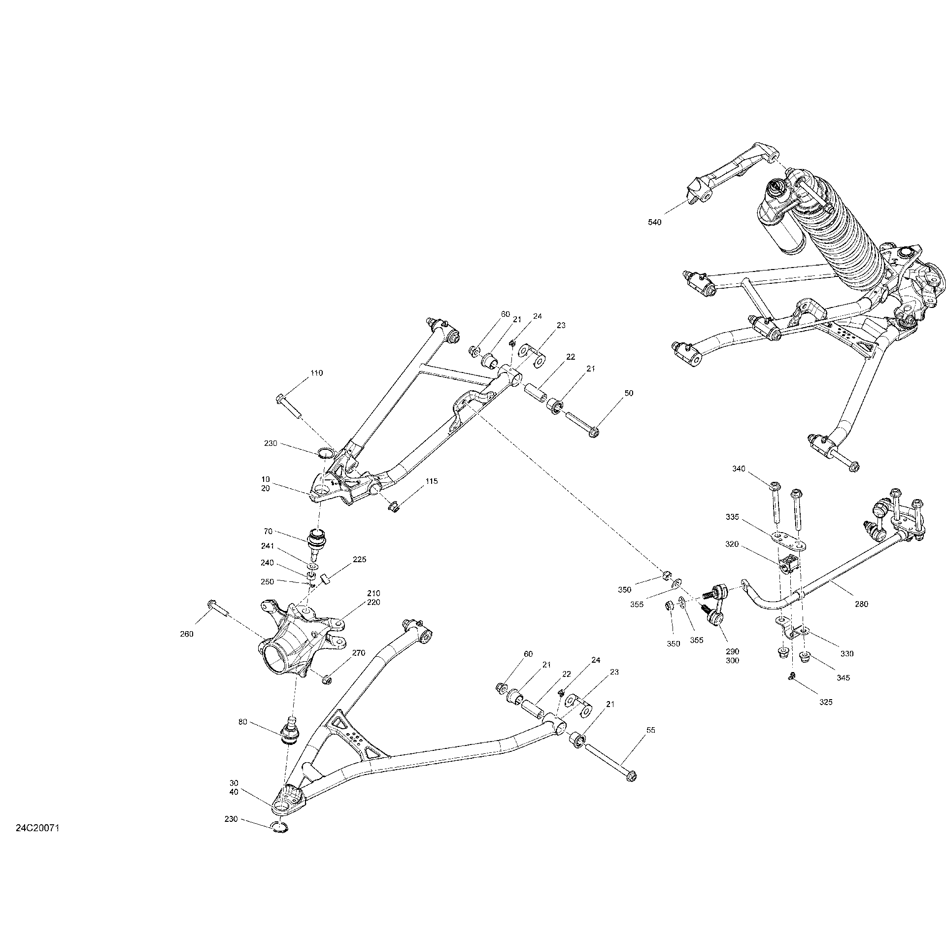 An Image of a Genuine Can-Am Parts Schematic Diagram showing the schematic - FRONT SUSPENSION - STD