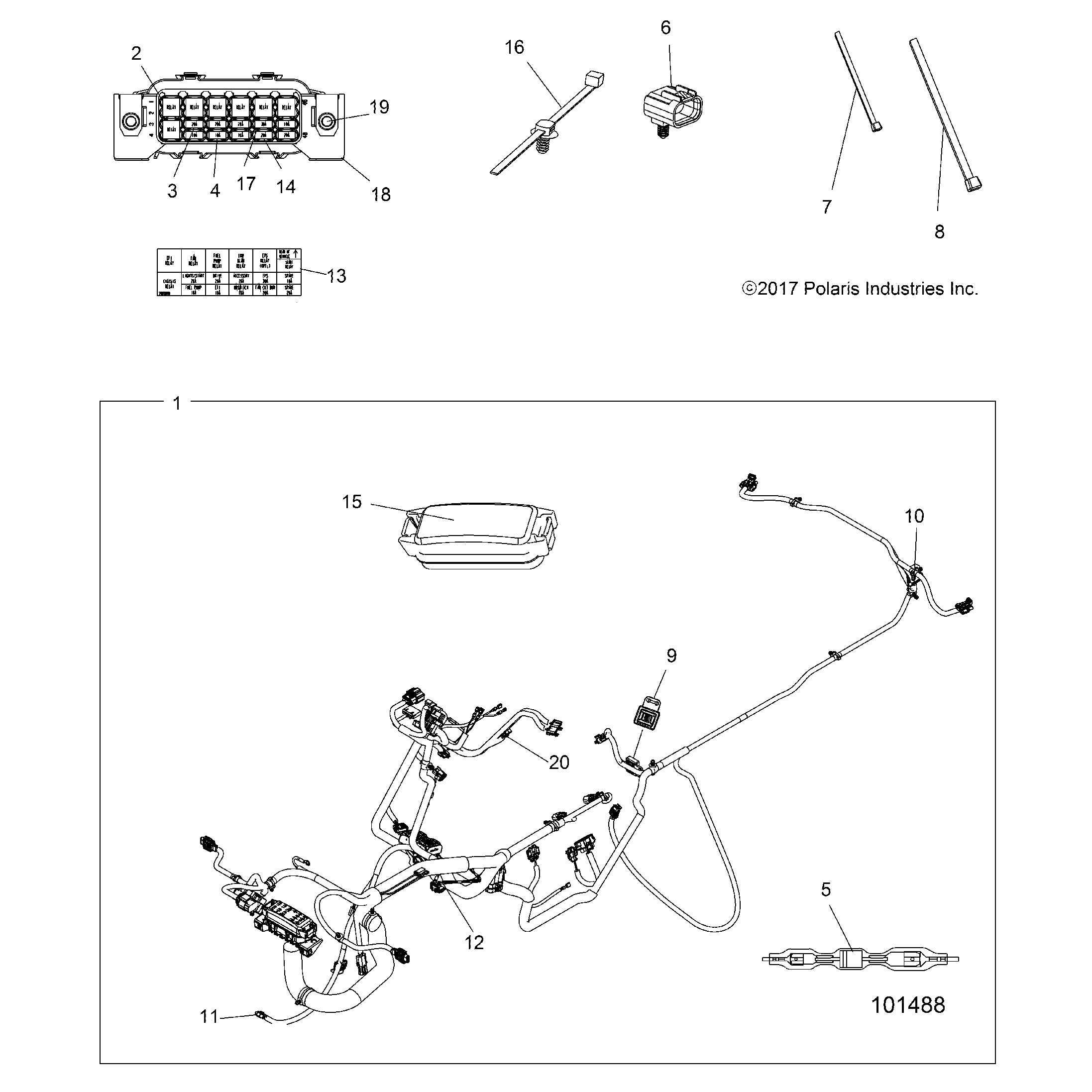 An Image of a Genuine Polaris Parts Schematic Diagram showing the schematic - ELECTRICAL: HARNESS - 2018 POLARIS SPORTSMAN XP 1000