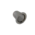 Stainless steel cylindrical spark arrestor with flared edge and fine mesh body.