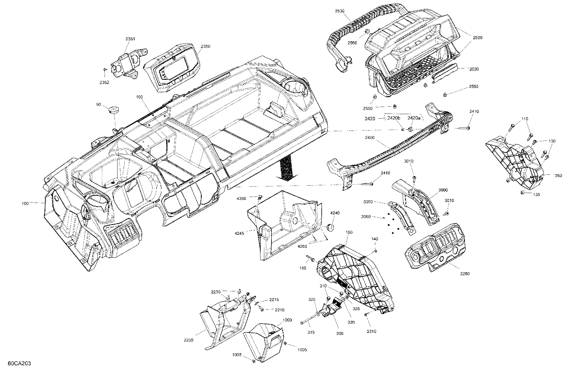 An Image of a Genuine Can-Am Parts Schematic Diagram showing the schematic - CAB INTERIOR - DASHBOARD