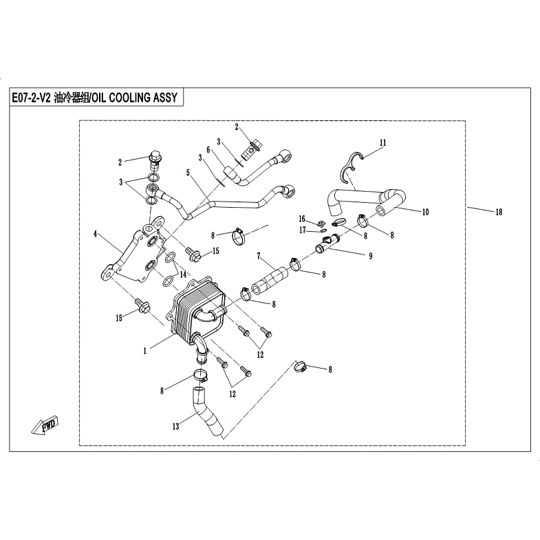 An Image of a Genuine CFMOTO Parts Schematic Diagram showing the schematic - OIL COOLING SYSTEM - 2018 CFMOTO ZFORCE 1000