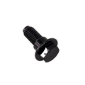 A close-up of the Safety Belt Screw by Can-Am, a black metal hex bolt with built-in washer, commonly used in UTVs, displayed on a plain white background.