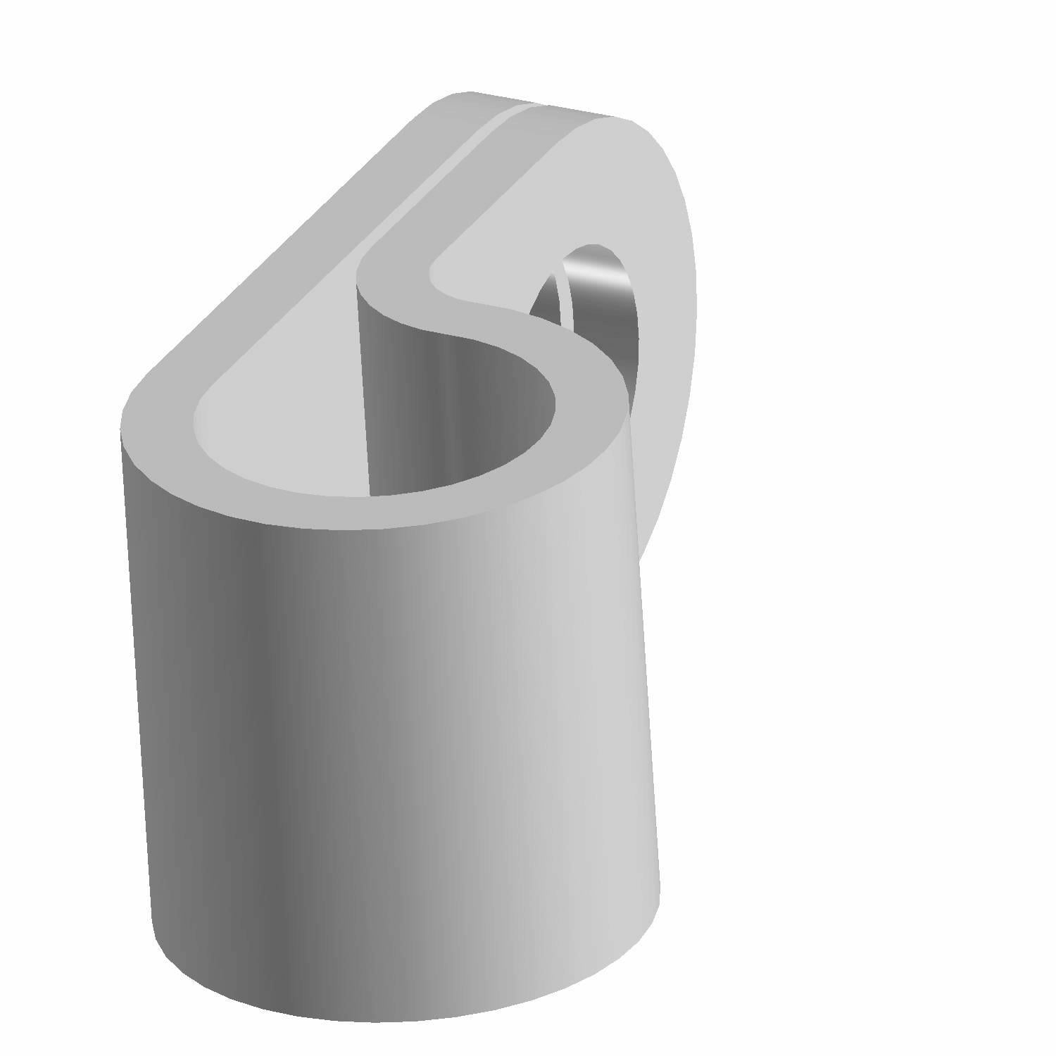 Gray nylon cable clamp with a curved hook design and cylindrical base.