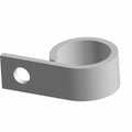 Silver-gray nylon hose clamp with a single mounting hole and curved band design.
