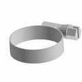 Silver metal band clamp with a square tightening mechanism and smooth surface.