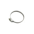 Narrow stainless steel band clamp with screw tightening mechanism.