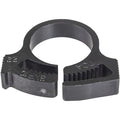 Black plastic circular boot clamp with ribbed gripping teeth and an open split design.