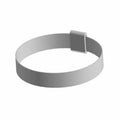 Silver metal heat shield clamp band with integrated fastening clasp.