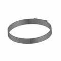 Silver metal constant tension clamp with smooth band and adjustable locking tab.