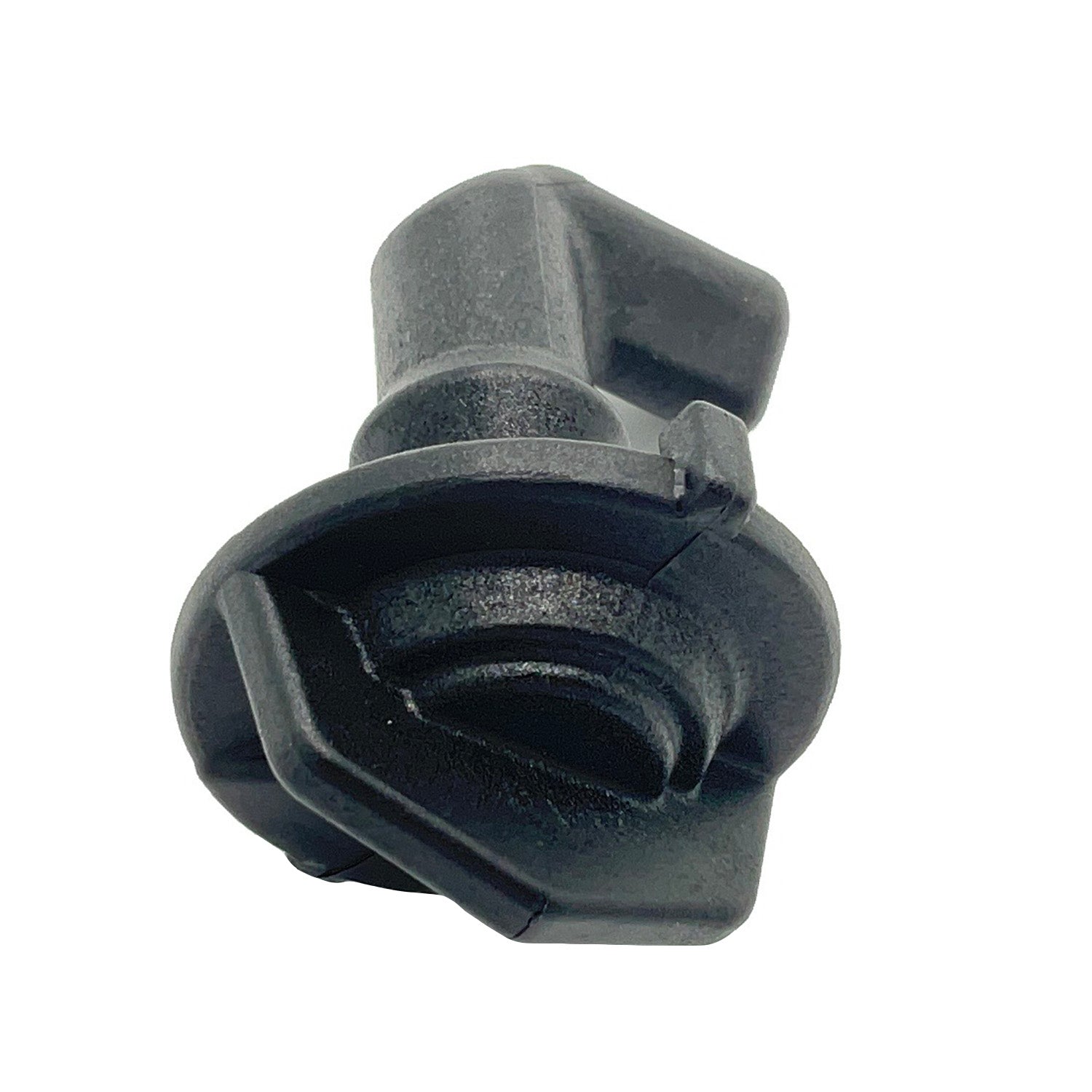 Black plastic 1/4 turn latch with textured grip and central locking mechanism.