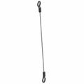 Thin gray metal saddlebag lid stop cable with black rubberized looped ends.