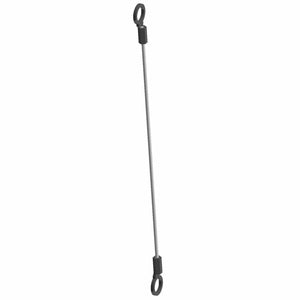 Thin gray metal saddlebag lid stop cable with black rubberized looped ends.