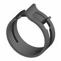 Black metal clamp springband with integrated latch and rectangular locking tab.