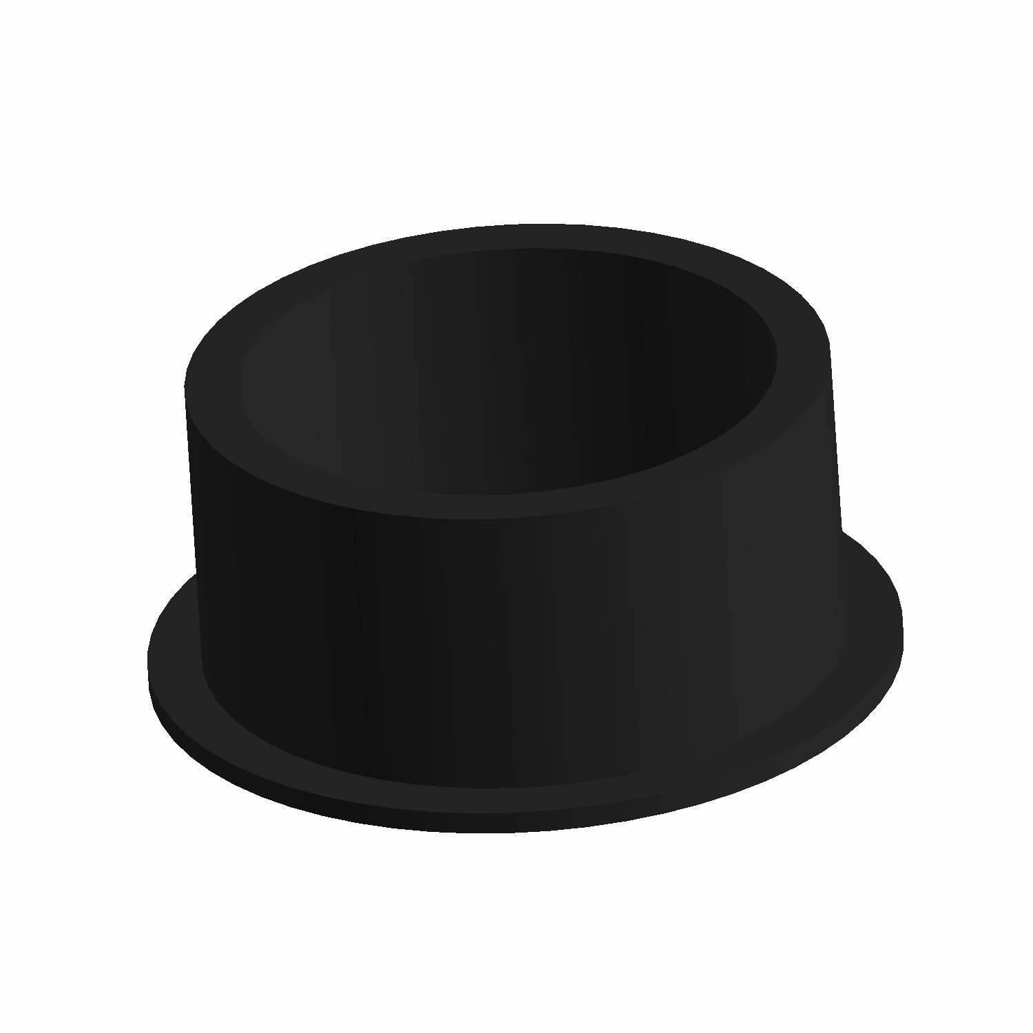 Black cylindrical panel bushing snap with a flanged base, made of durable plastic.
