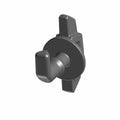 Black plastic turn latch with a round base and two opposite tabs for grip.
