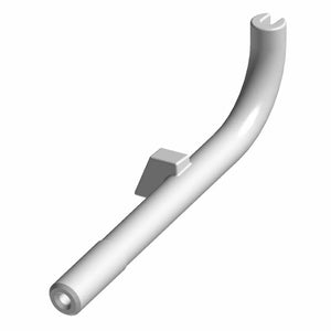 Curved silver metal throttle push cable with cylindrical body and mounting tab.