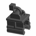 Black plastic zip tie with integrated side clip and ribbed locking mechanism.
