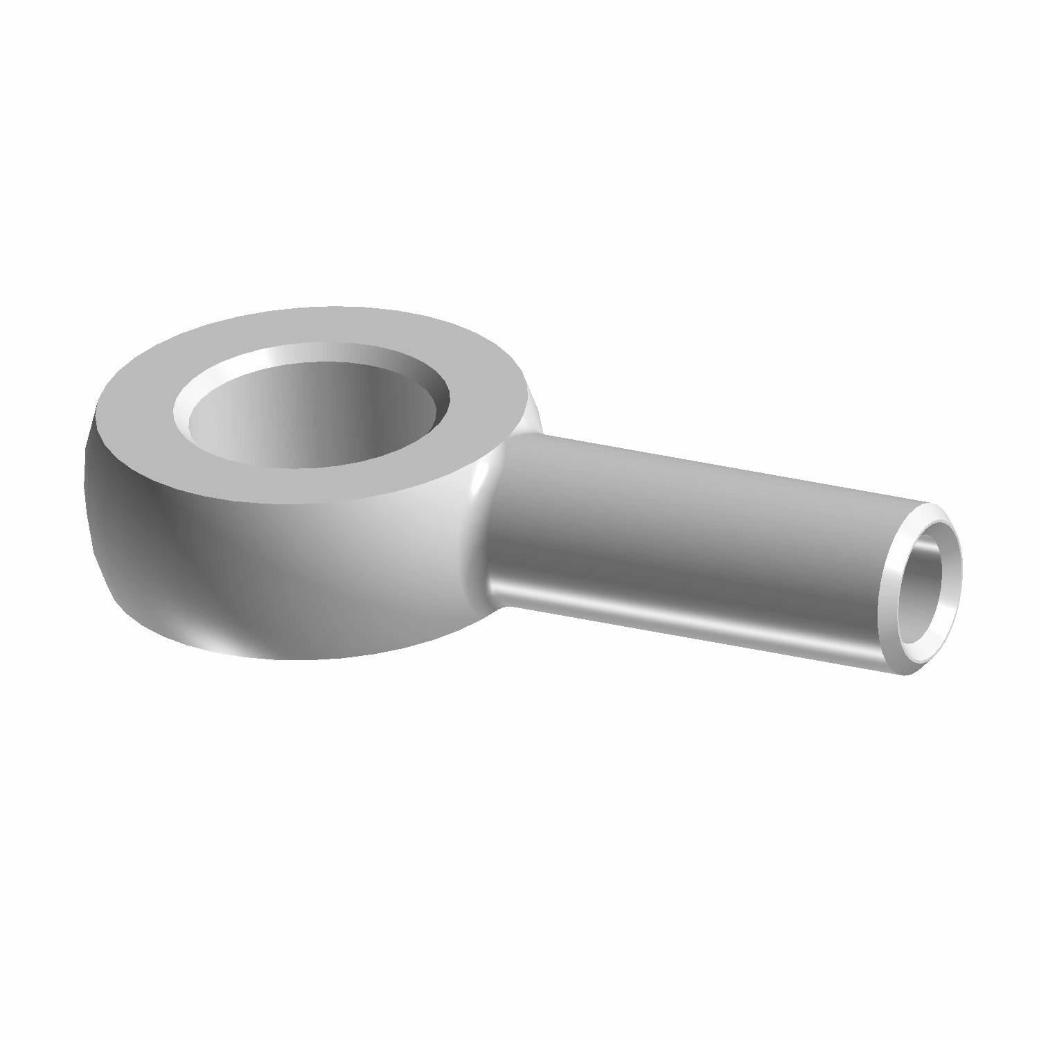 Silver metallic cylindrical parking brake cable end fitting with circular eyelet and tubular extension.