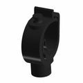 Black plastic harness clip with rounded band and locking tab for secure attachment.
