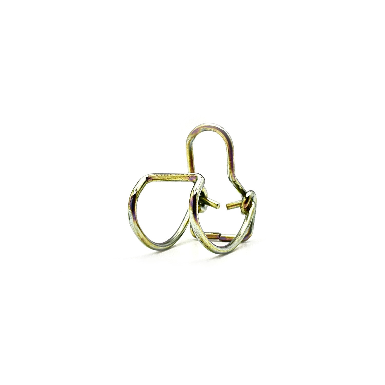 Small metal Airbox Clip with a gold tone finish and dual hook design.