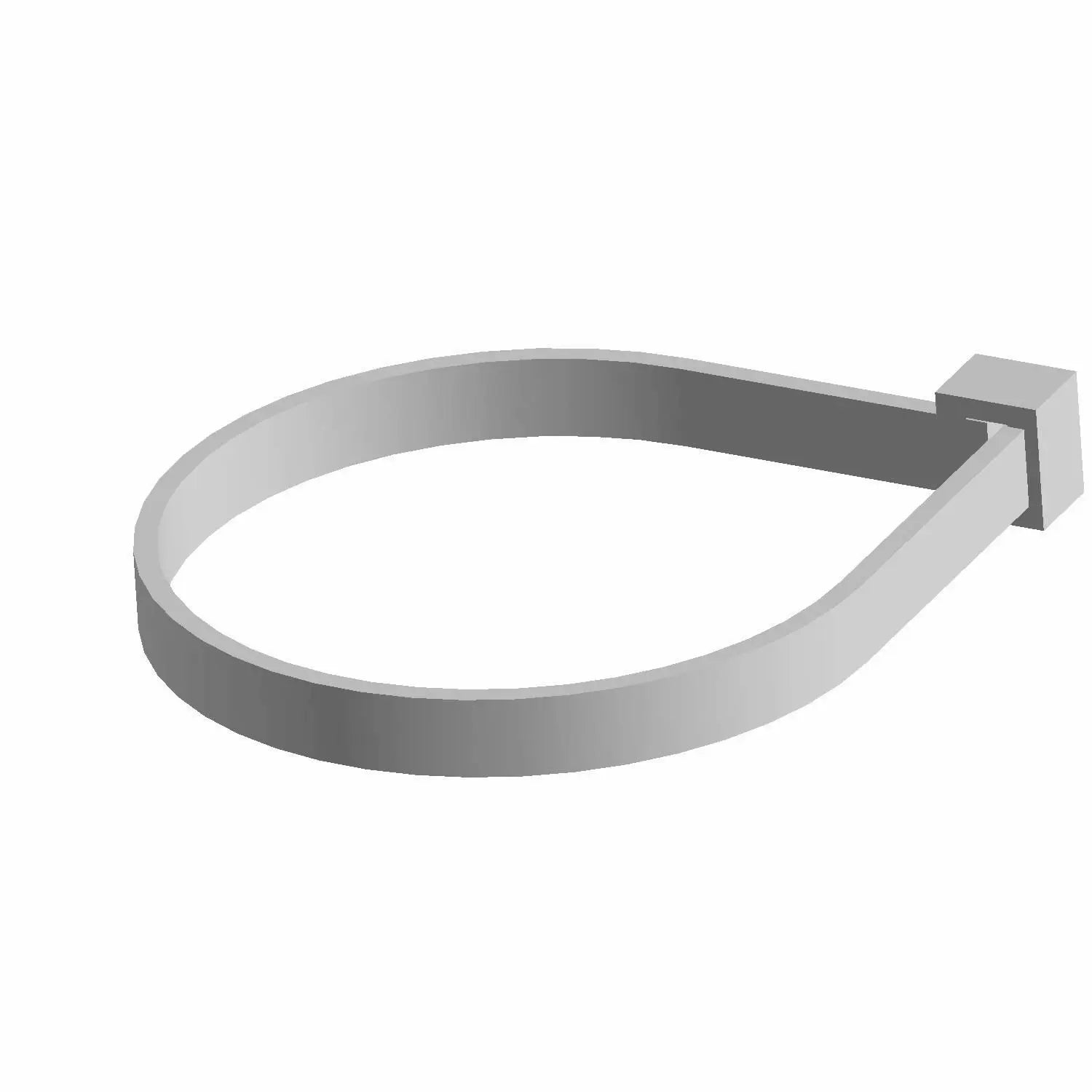 A 3D rendering of the Panduit-Strap Hd by Polaris shows a metallic, teardrop-shaped towel ring on a square wall bracket against a plain white background—an elegant design inspired by Polaris OEM parts.