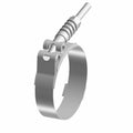 Silver metal T-bolt hose clamp with a smooth band and threaded tightening mechanism, 72mm diameter.