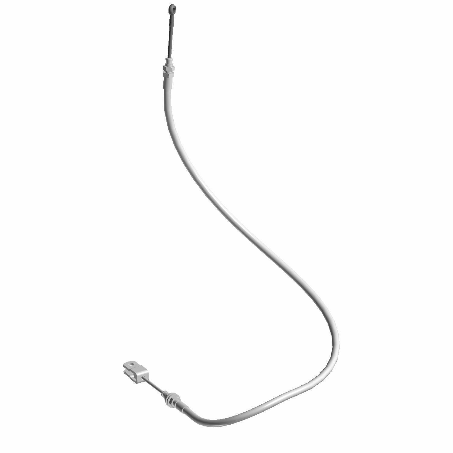 Flexible black parking brake cable with metal connectors on both ends for Polaris vehicles.