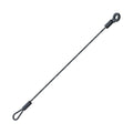 Black metal tailgate cable with looped ends reinforced by rubber sleeves.