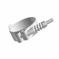 Silver metal T-bolt hose clamp with spring and hex nut, 56mm diameter.