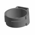 Gray metal circular Oetiker clamp with locking tab and smooth band design.