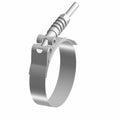 Silver stainless steel T-bolt hose clamp with 72mm diameter band.