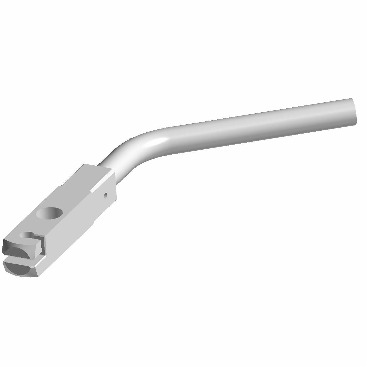 Gray metal parking brake handle with bent shaft and rectangular mounting base with a hole.