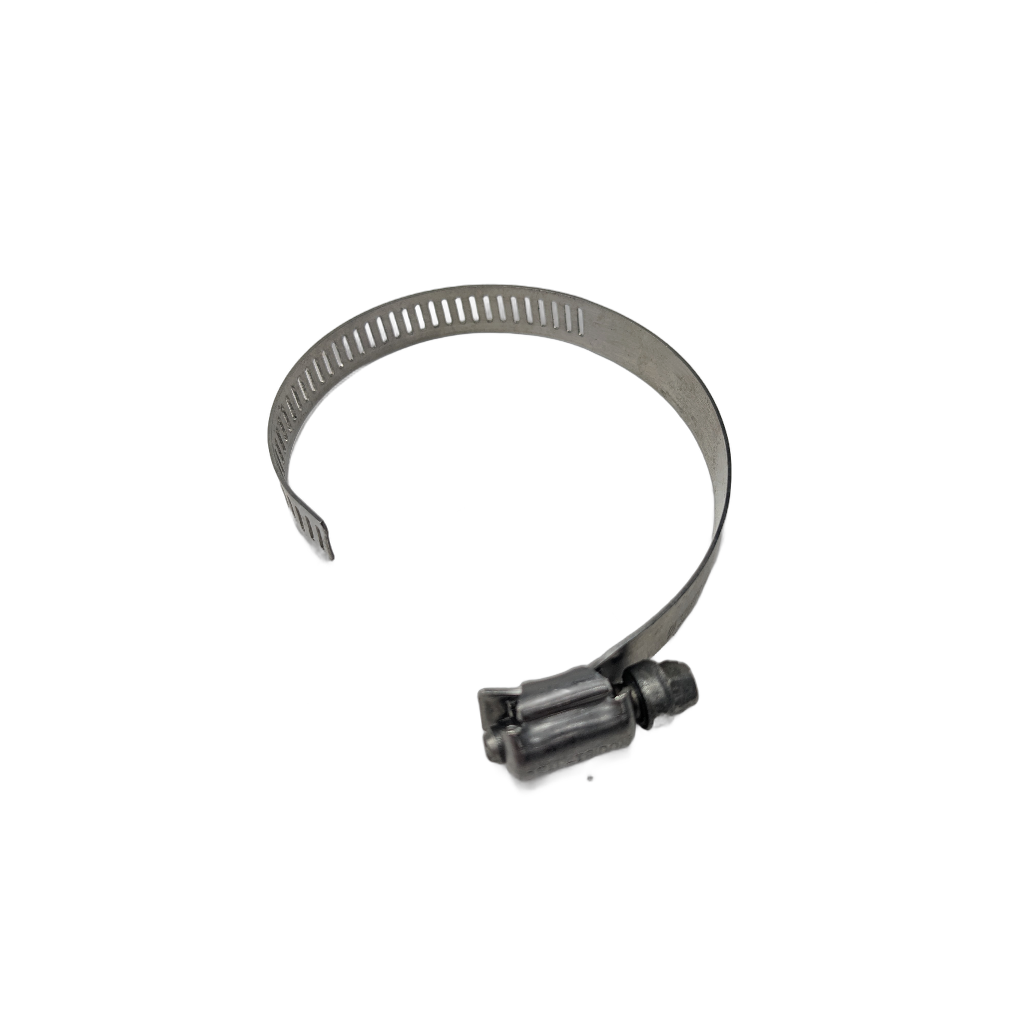 Adjustable silver metal worm drive clamp with 2.25-inch diameter and black screw mechanism.